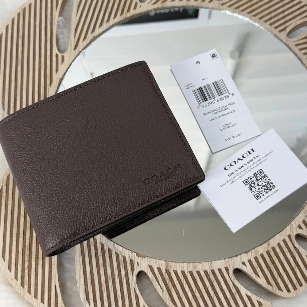 New Coach Men’s Slim Billfold Natural Grain Leather In Maple